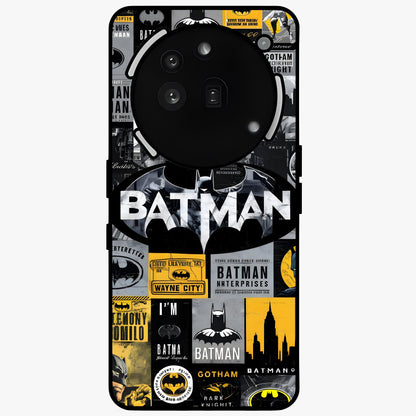 Knight Gotham Rise Glass Case showing flat back view with dark hero inspired artwork and glossy glass finish.