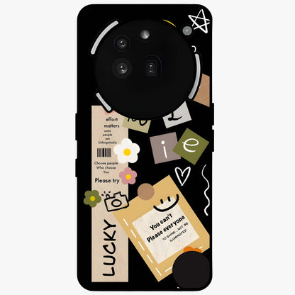Lucky Aesthetic Collage Glass Case showing flat back view with trendy aesthetic collage artwork and glossy glass finish.