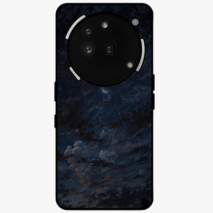 Lunar Veil Silence Glass Case showing flat back view with mystical moon veil artwork and glossy glass finish.