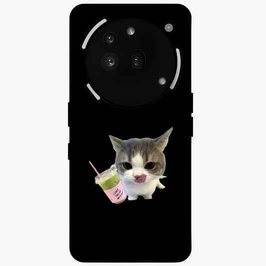 Matcha Cat Style Glass Case showing flat back view with cute matcha themed cat artwork and glossy glass finish.