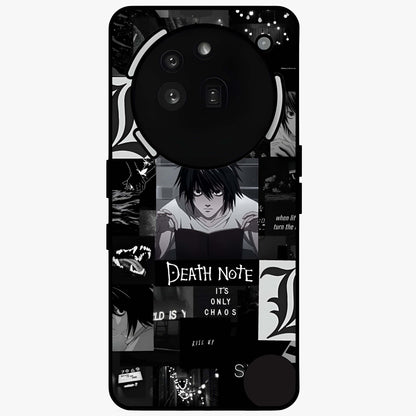 Midnight Chaos Mind Glass Case showing flat back view with abstract dark themed artwork and glossy glass finish.