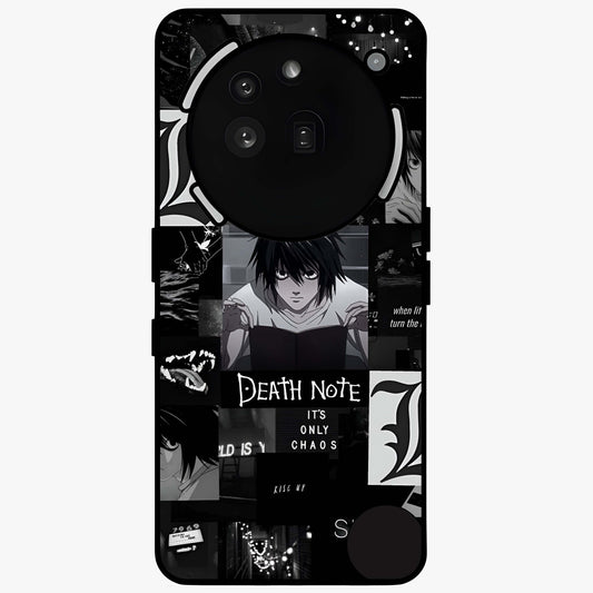 Midnight Chaos Mind Glass Case showing flat back view with abstract dark themed artwork and glossy glass finish.