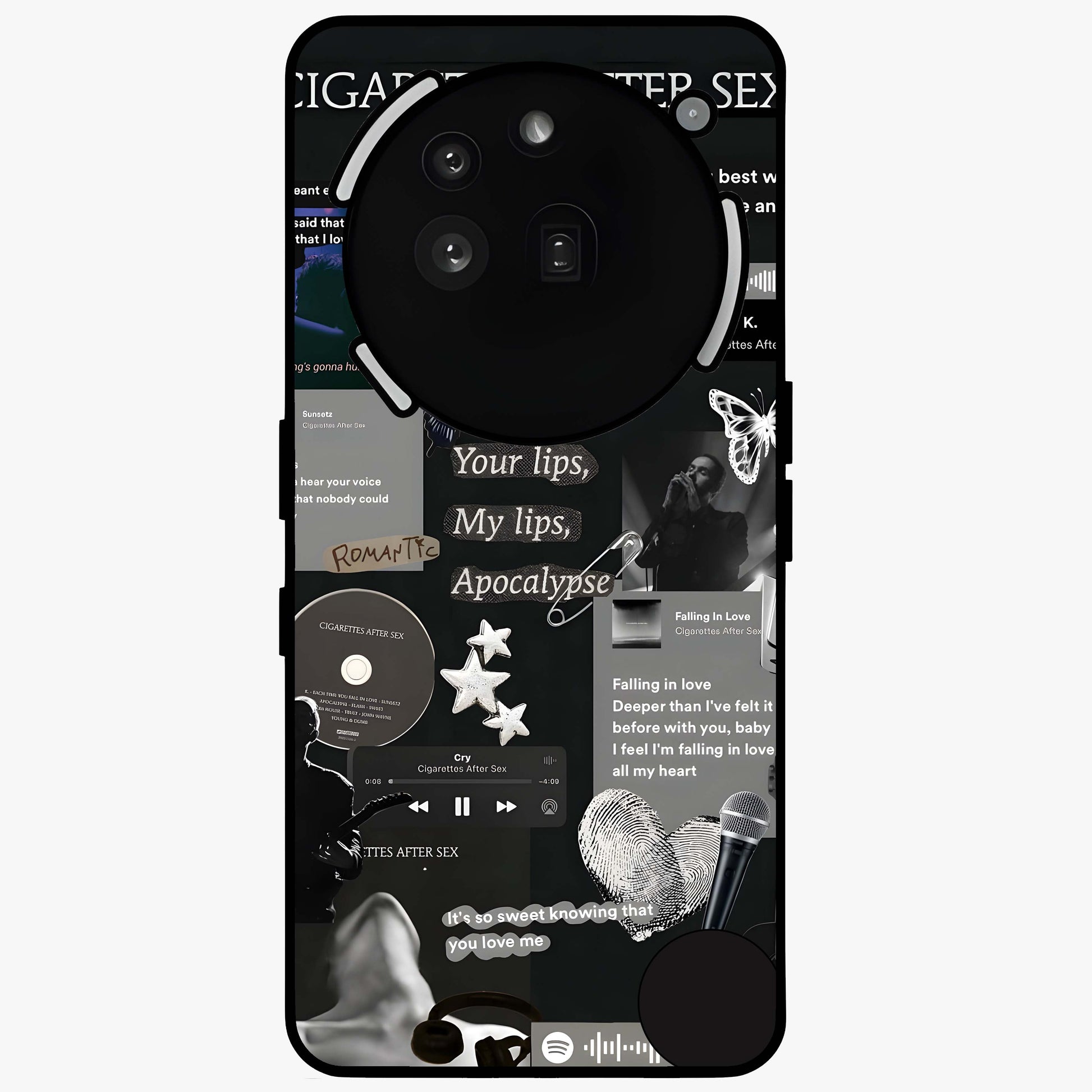 Midnight Love Echo Glass Case showing flat back view with romantic midnight themed artwork and glossy glass finish.