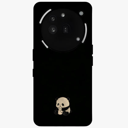 Midnight Panda Love Glass Case showing flat back view with cute panda themed artwork and glossy glass finish.