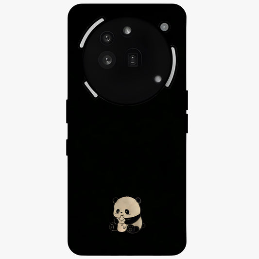 Midnight Panda Love Glass Case showing flat back view with cute panda themed artwork and glossy glass finish.