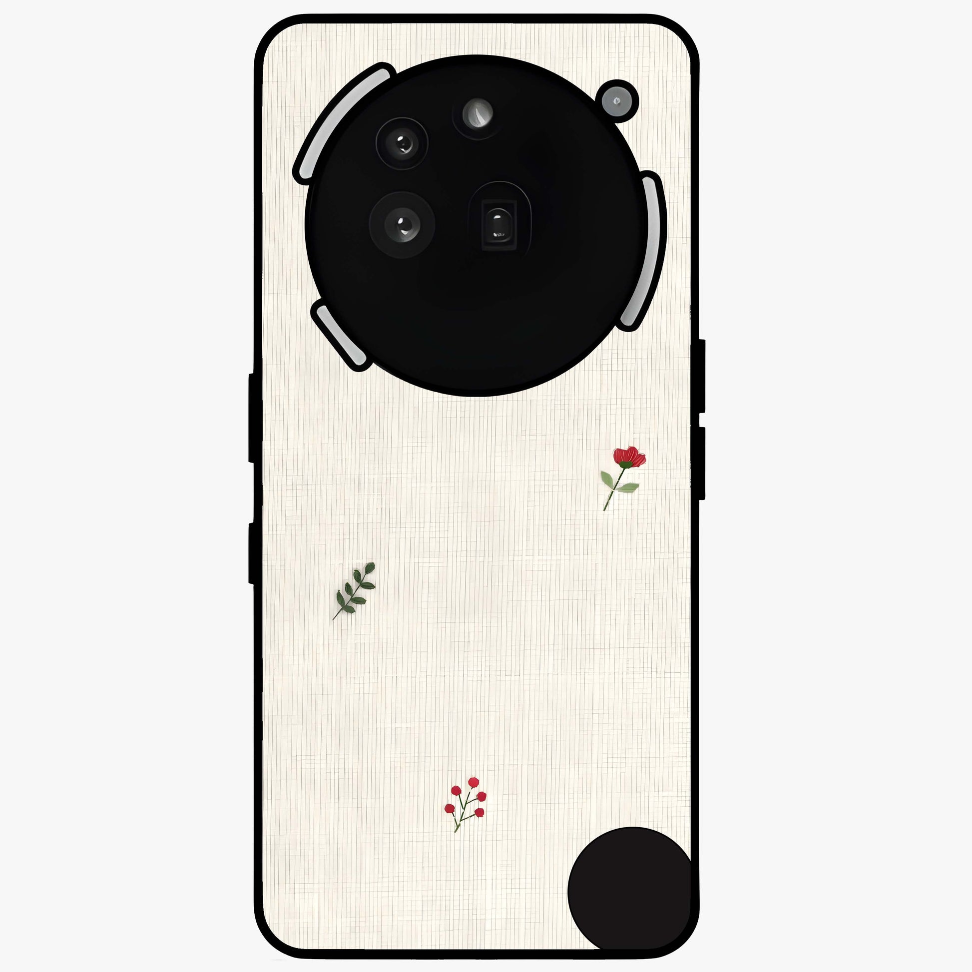 Minimal Petal Whispers Glass Case showing flat back view with soft minimal floral artwork and glossy glass finish.