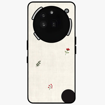 Minimal Petal Whispers Glass Case showing flat back view with soft minimal floral artwork and glossy glass finish.