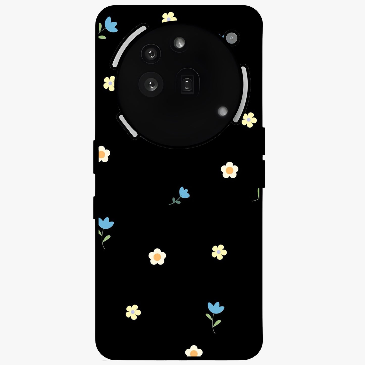 Minimalistic Blue With White Flower Pattern Glass Case showing flat back view with blue background and white flower pattern and glossy glass finish.