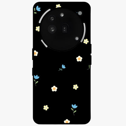 Minimalistic Blue With White Flower Pattern Glass Case showing flat back view with blue background and white flower pattern and glossy glass finish.