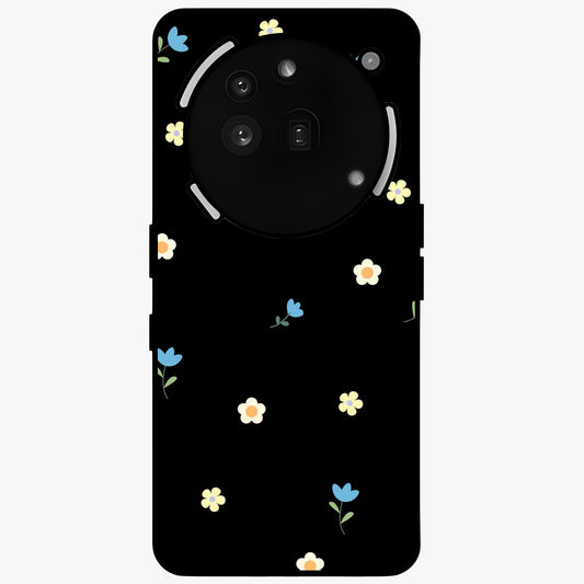 Minimalistic Blue With White Flower Pattern Glass Case showing flat back view with blue background and white flower pattern and glossy glass finish.
