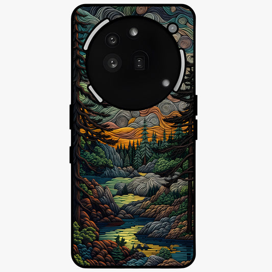 Moonlight Forest Dream Glass Case showing flat back view with mystical forest moonlight artwork and glossy glass finish.
