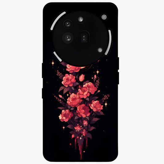 Moonlit Floral Elegance Glass Case showing flat back view with elegant floral artwork under moonlit tones and glossy glass finish.
