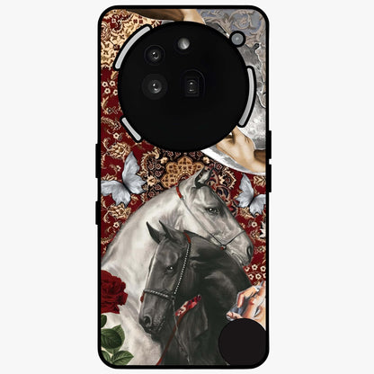 Moonlit Royal Stallion Glass Case showing flat back view with majestic horse under moonlight artwork and glossy glass finish.