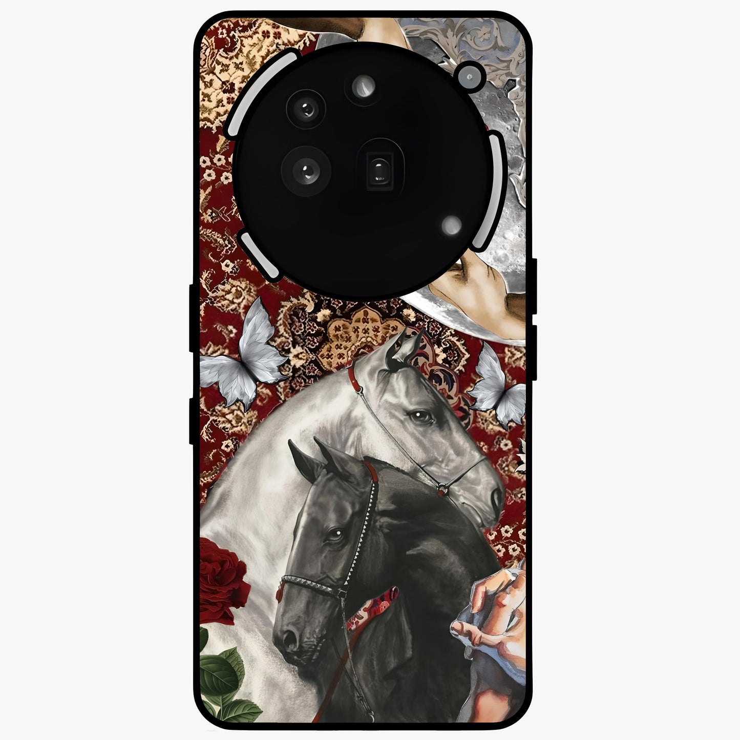 Moonlit Royal Stallion Glass Case showing flat back view with majestic horse under moonlight artwork and glossy glass finish.