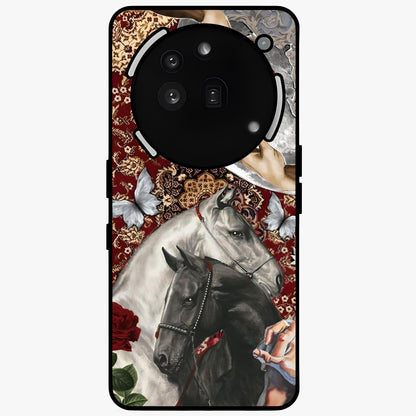 Moonlit Royal Stallion Glass Case showing flat back view with majestic horse under moonlight artwork and glossy glass finish.