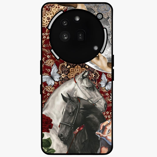 Moonlit Royal Stallion Glass Case showing flat back view with majestic horse under moonlight artwork and glossy glass finish.