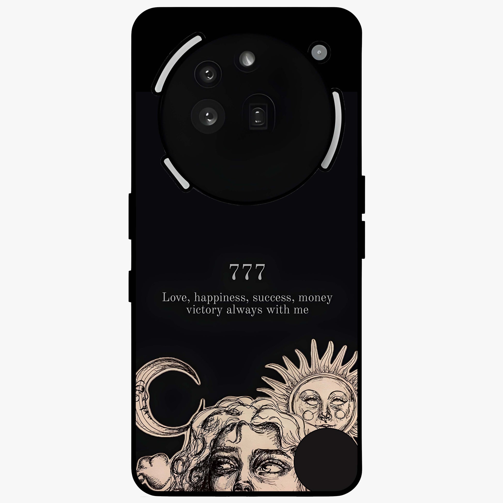 Mystic Victory Aura Glass Case showing flat back view with victory symbol artwork and glossy glass finish.
