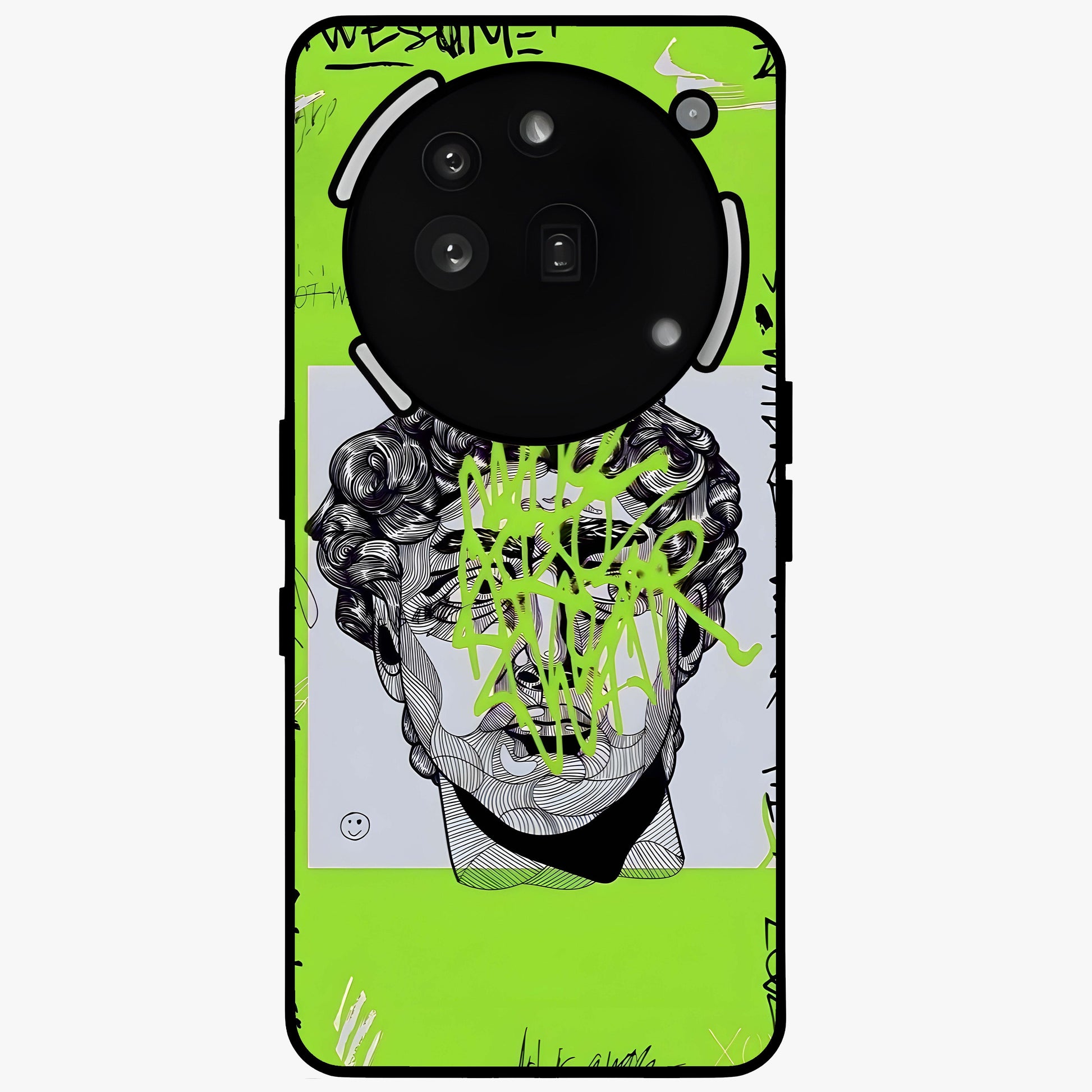 Neo Graffiti Rebellion Glass Case showing flat back view with vibrant graffiti artwork and glossy glass finish.