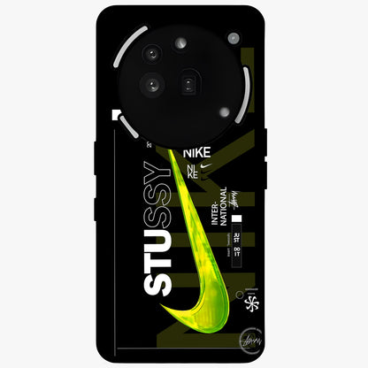 Neon Street Edition Glass Case showing flat back view with neon street style artwork and glossy glass finish.