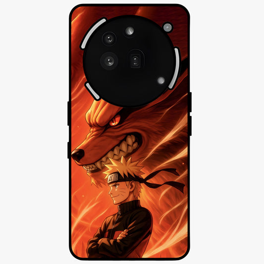 Nine Tails Legacy Glass Case showing flat back view with powerful nine-tailed fox inspired artwork and glossy glass finish.