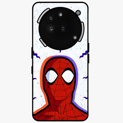 Omg Spiderman Glass Case showing flat back view with bold superhero inspired artwork and glossy glass finish.