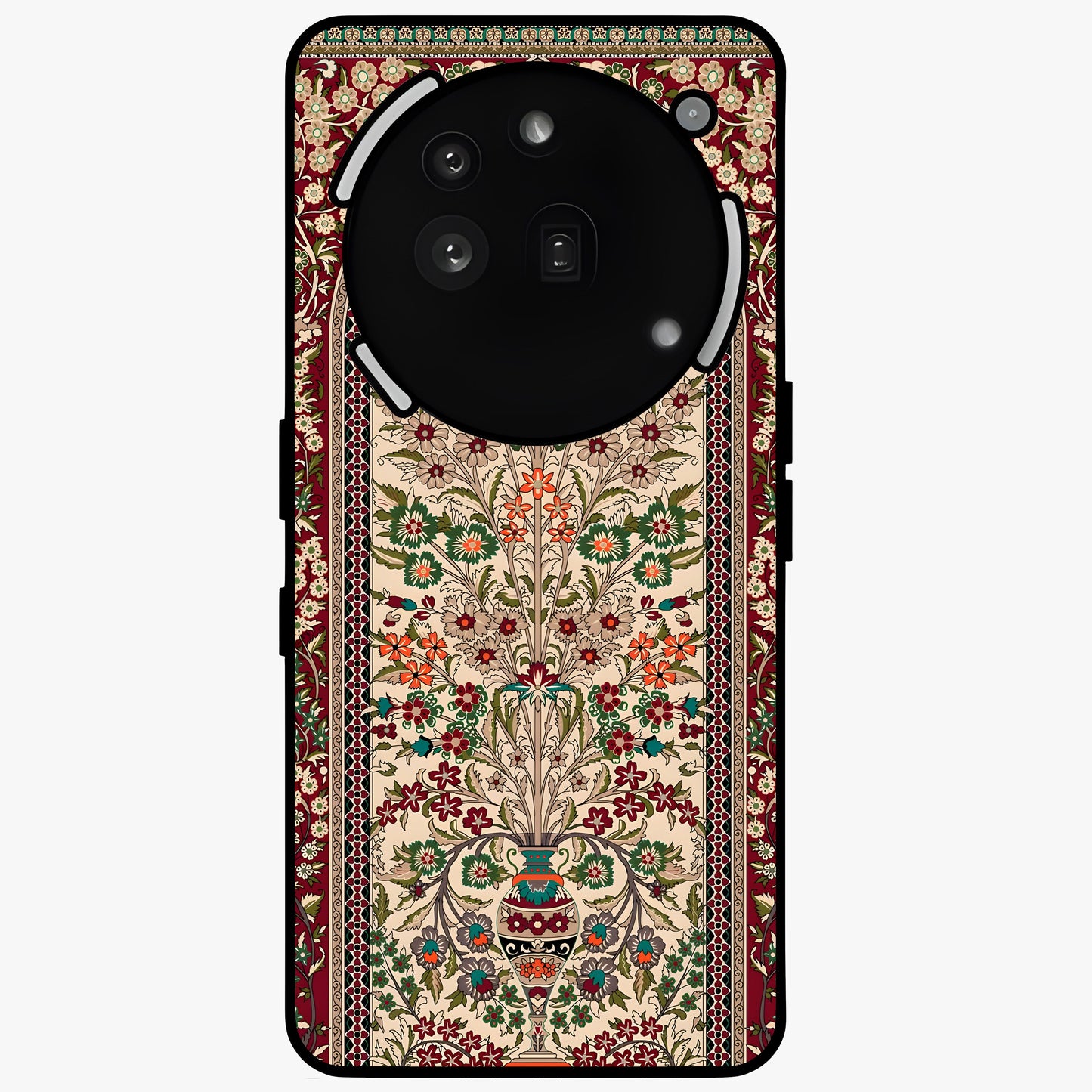 Persian Inspired Glass Case showing flat back view with ornate Persian style pattern artwork and glossy glass finish.