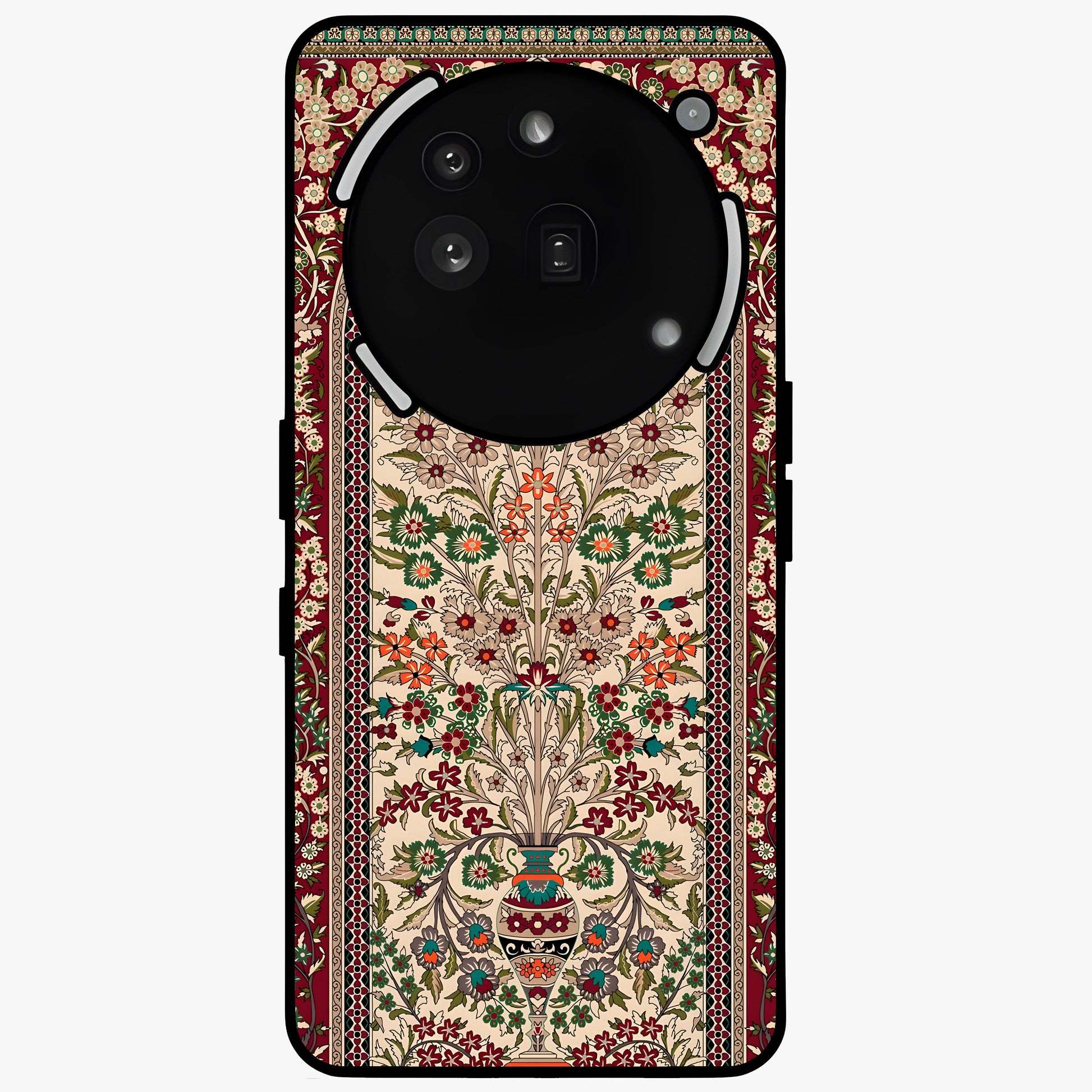 Persian Inspired Glass Case showing flat back view with ornate Persian style pattern artwork and glossy glass finish.