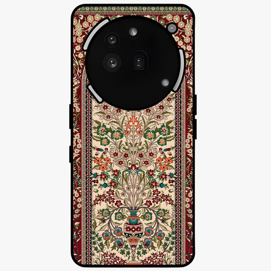 Persian Inspired Glass Case showing flat back view with ornate Persian style pattern artwork and glossy glass finish.