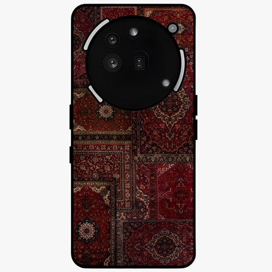 Persian Velvet Tale Glass Case showing flat back view with luxurious Persian velvet pattern artwork and glossy glass finish.