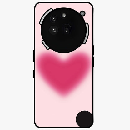 Pink Aura Heart Glass Case showing flat back view with glowing heart artwork and glossy glass finish.