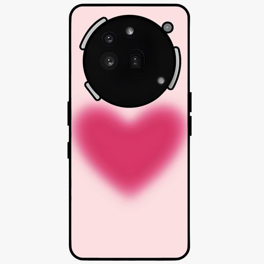 Pink Aura Heart Glass Case showing flat back view with glowing heart artwork and glossy glass finish.