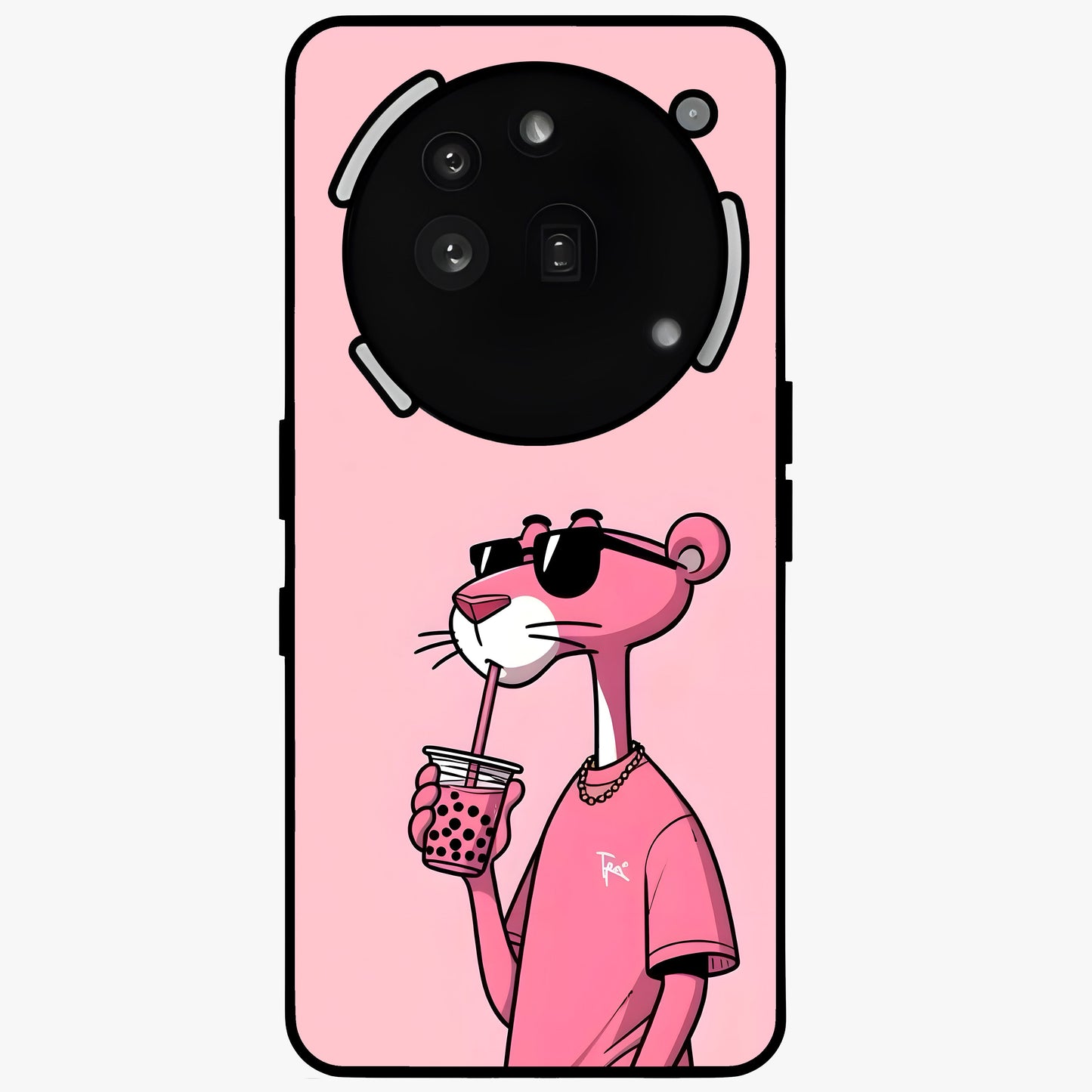 Pink Panther Glass Case showing flat back view with iconic pink panther artwork and glossy glass finish.