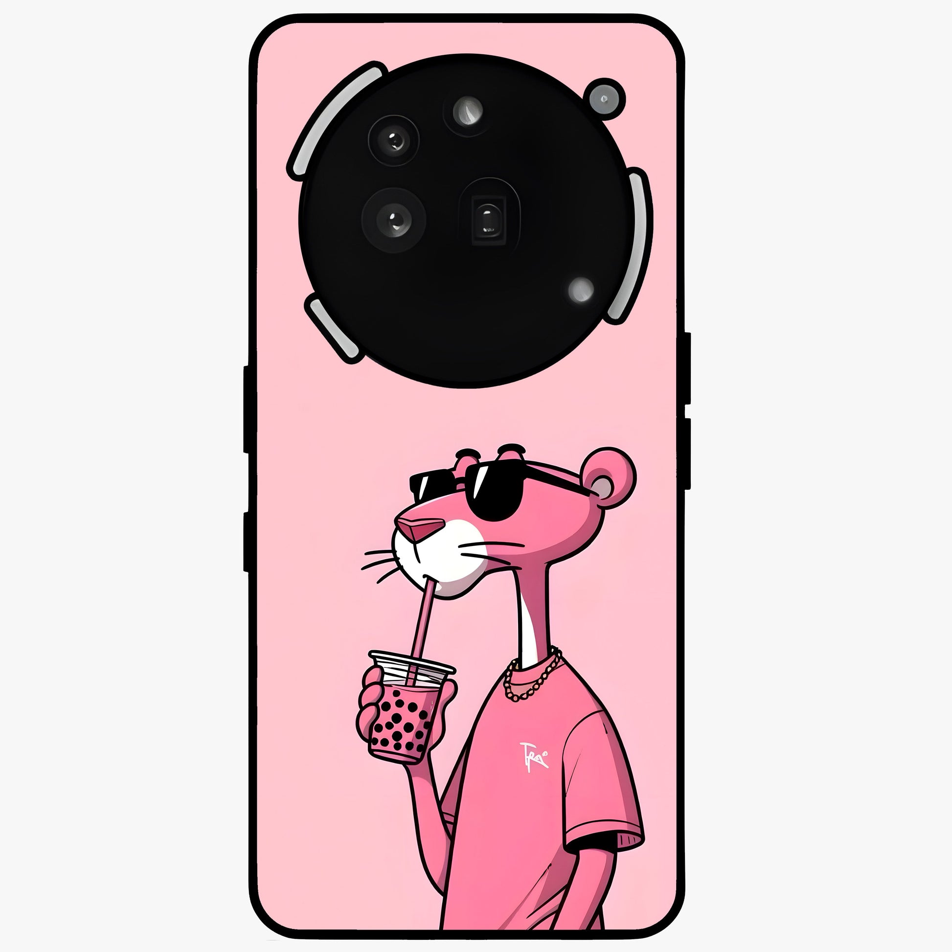 Pink Panther Glass Case showing flat back view with iconic pink panther artwork and glossy glass finish.