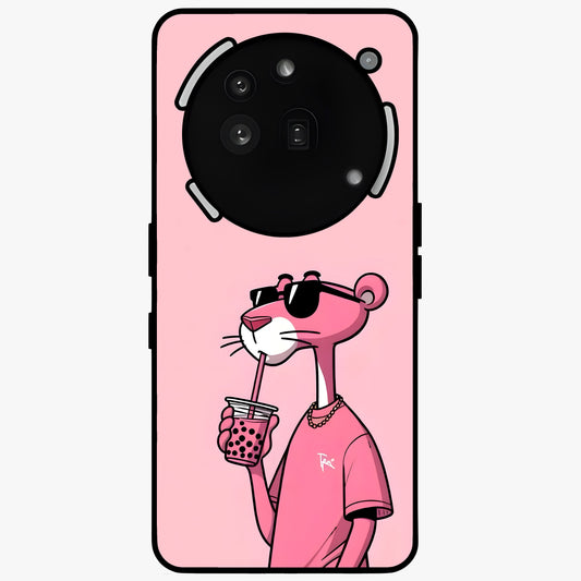 Pink Panther Glass Case showing flat back view with iconic pink panther artwork and glossy glass finish.