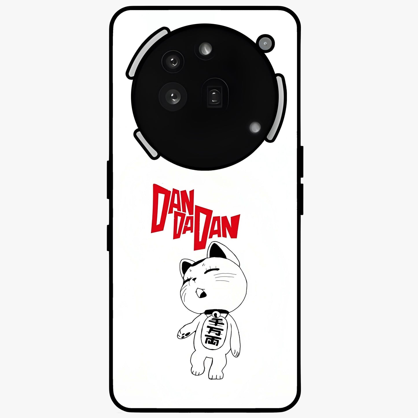 Playful Spirit Charm Glass Case showing flat back view with cheerful charm themed artwork and glossy glass finish.
