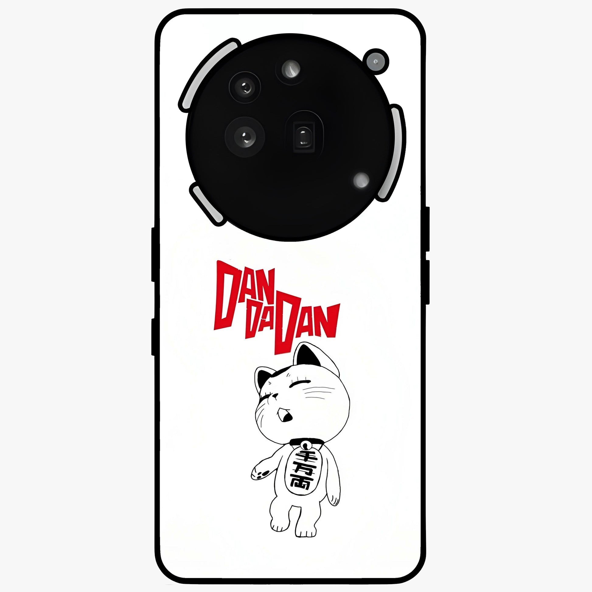 Playful Spirit Charm Glass Case showing flat back view with cheerful charm themed artwork and glossy glass finish.