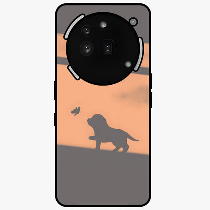 Puppy Shadow Art Glass Case showing flat back view with cute puppy shadow style artwork and glossy glass finish.