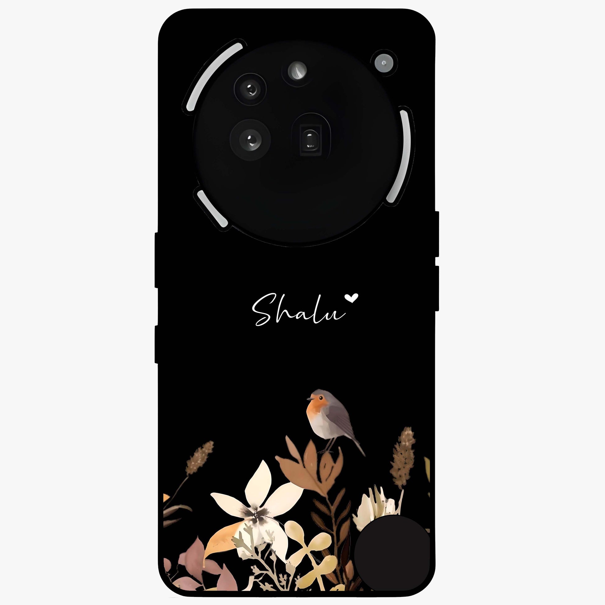Quiet Garden Tune Custom Name Glass Case showing flat back view with peaceful garden artwork and personalized name design.