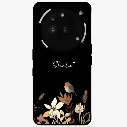 Quiet Garden Tune Custom Name Glass Case showing flat back view with peaceful garden artwork and personalized name design.