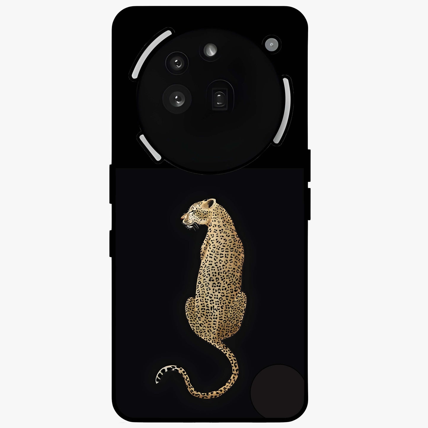 Regal Leopard Glass Case showing flat back view with bold leopard artwork and glossy glass finish.