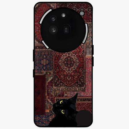 Regal Magic Cat Apple Glass Case showing flat back view with magical cat artwork holding apple and glossy glass finish.