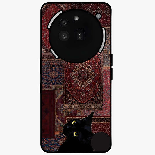 Regal Magic Cat Apple Glass Case showing flat back view with magical cat artwork holding apple and glossy glass finish.