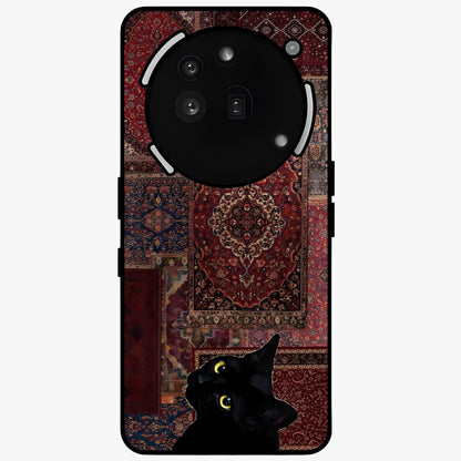 Regal Magic Cat Apple Glass Case showing flat back view with magical cat artwork holding apple and glossy glass finish.