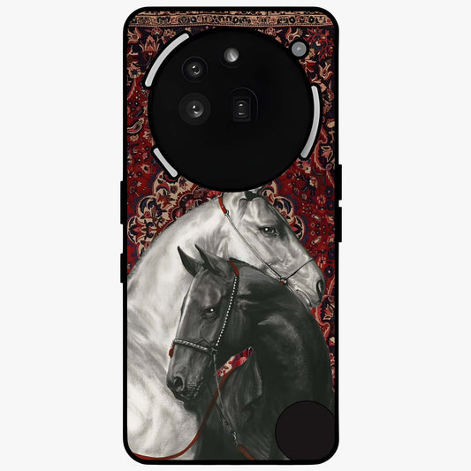 Regal Stallion Tapestry Glass Case showing flat back view with majestic horse tapestry artwork and glossy glass finish.
