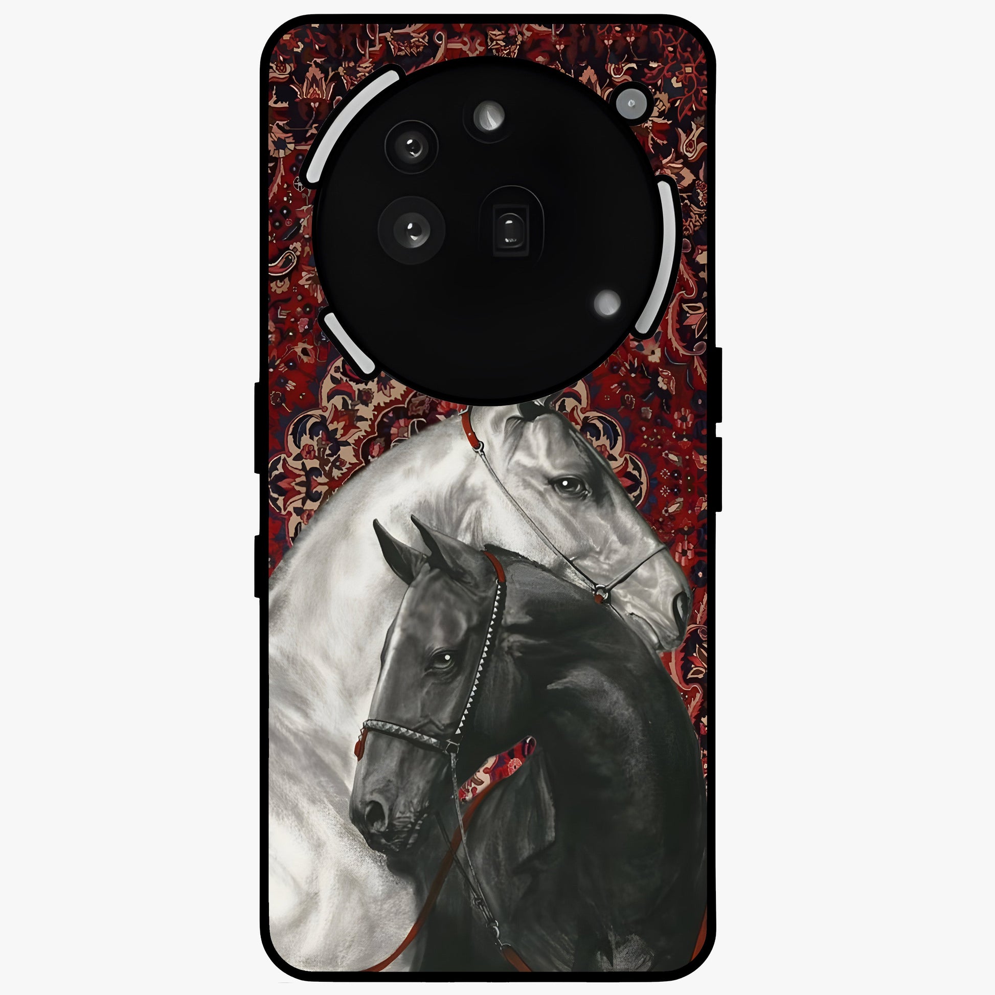 Regal Stallion Tapestry Glass Case showing flat back view with majestic horse tapestry artwork and glossy glass finish.