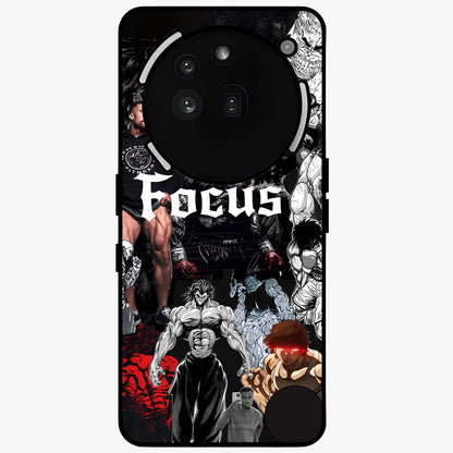 Relentless Power Focus Glass Case showing flat back view with motivational typography artwork and glossy glass finish.