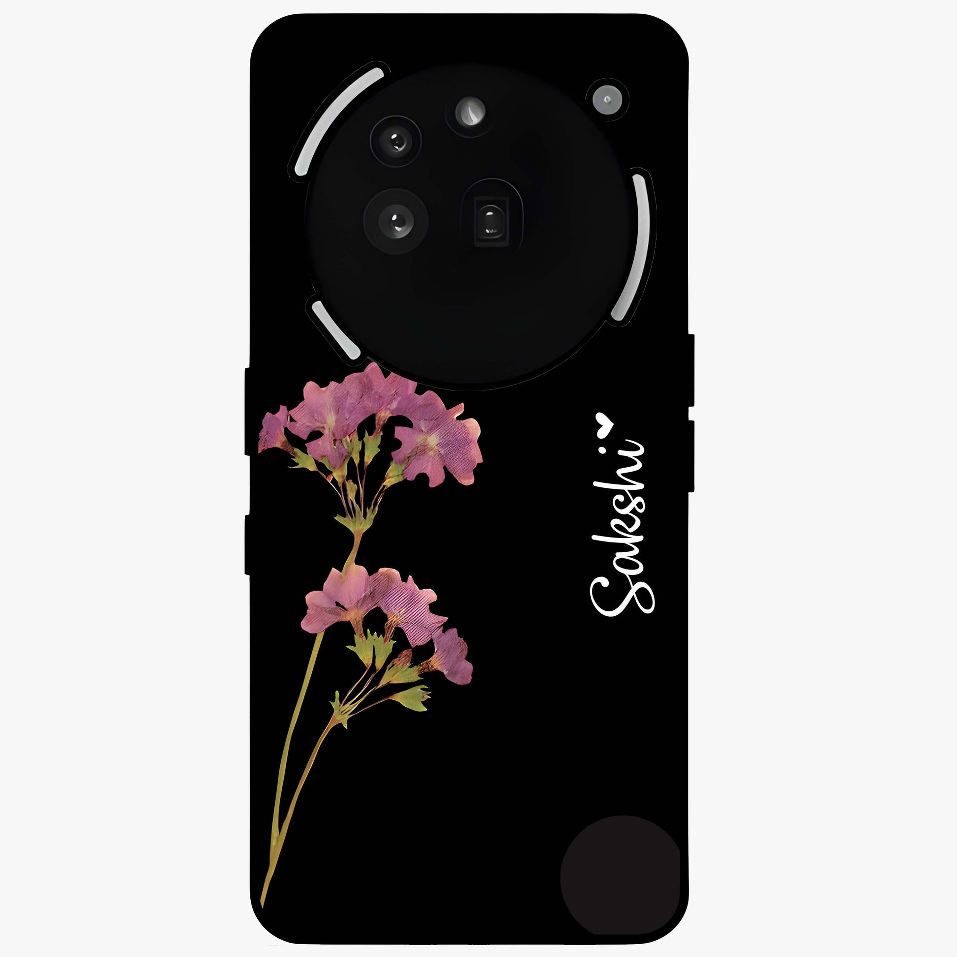 Riching Lavender Flower Custom Name Glass Case showing flat back view with lavender floral artwork and personalized name design.