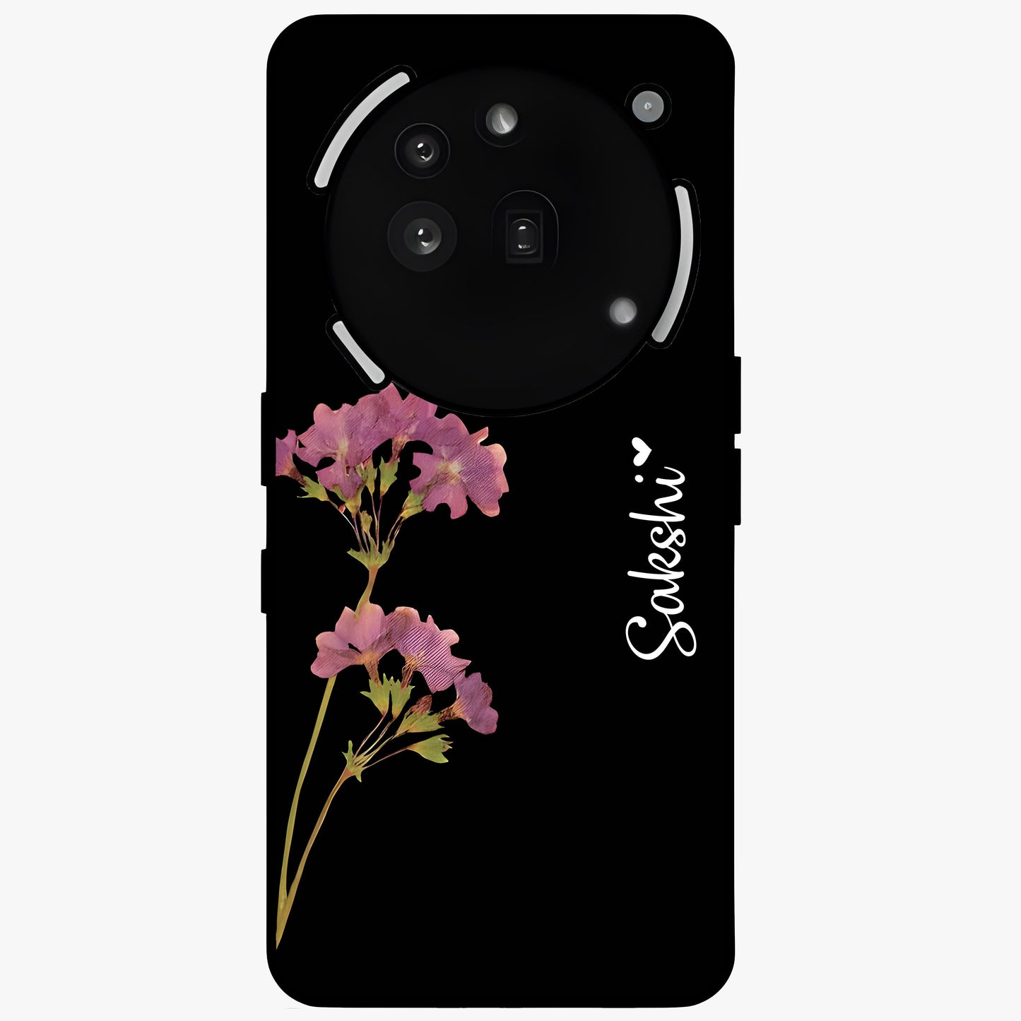 Riching Lavender Flower Custom Name Glass Case showing flat back view with lavender floral artwork and personalized name design.