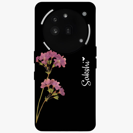 Riching Lavender Flower Custom Name Glass Case showing flat back view with lavender floral artwork and personalized name design.