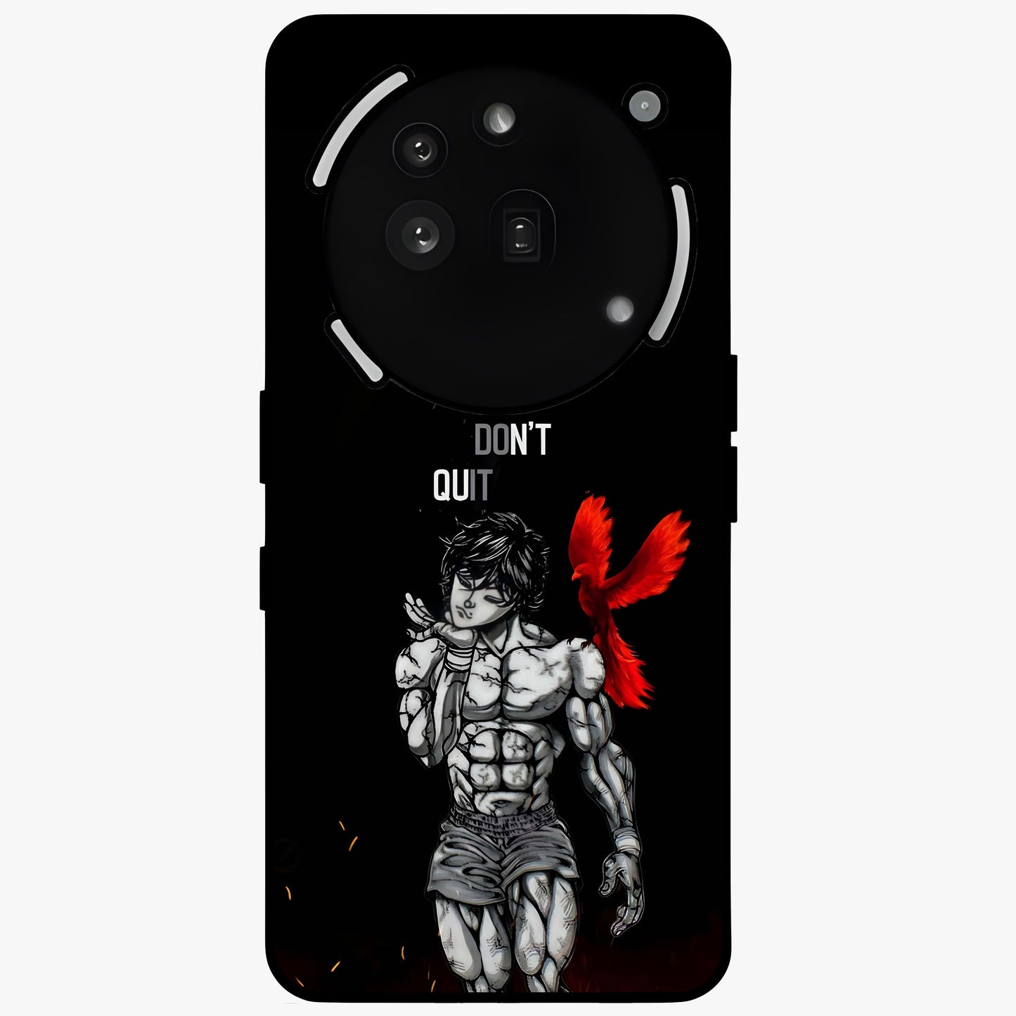 Rise Beyond Limits Glass Case showing flat back view with motivational typography artwork and glossy glass finish.